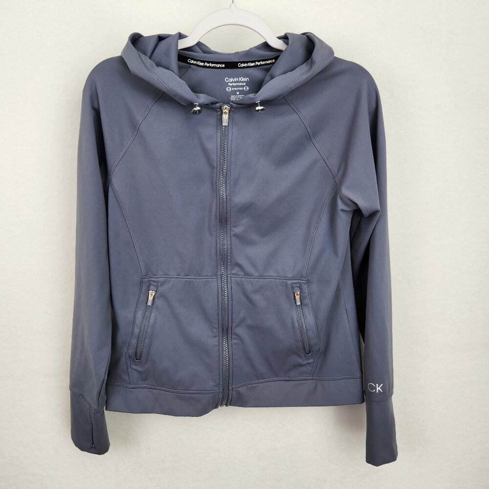 Calvin Klein Performance Stretch Jacket with Hood Full Zip Sze M Steel Blue
